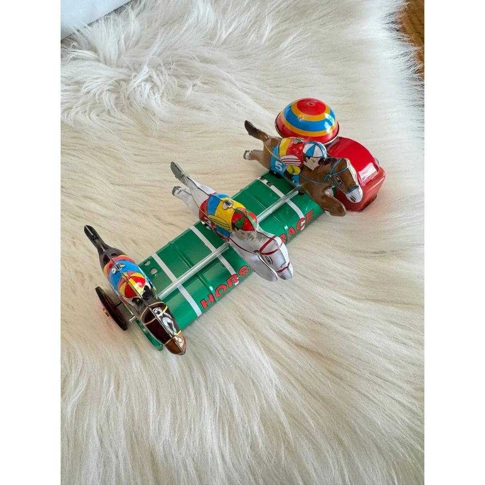Vintage Schylling Reproduction Tin Wind Up Mechanical Horse‎ Race